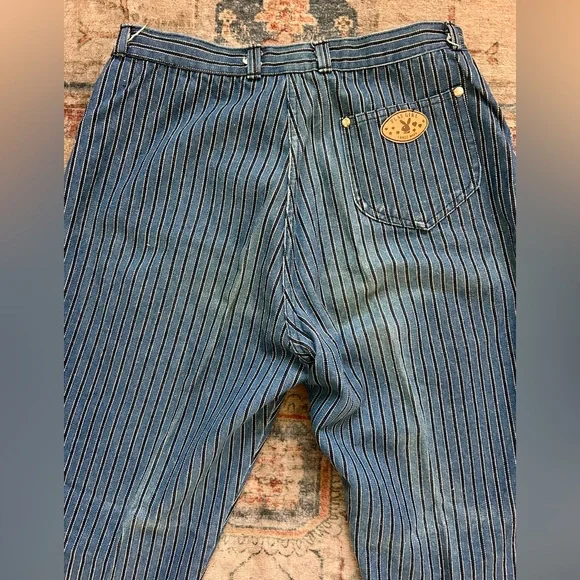 Vintage Striped Denim Jeans Cropped Straight Leg High Rise Mom Grunge 90s 80s - Picture 13 of 14